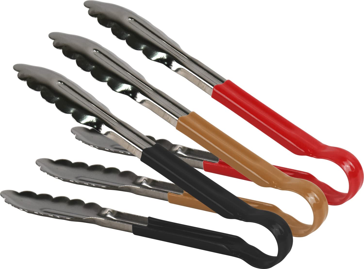 Stainless Steel Multi-Colour Kitchen Tongs Set, Non-Stick, for Air Fryer, Salad, Pasta, BBQ Servings (9'' (Red, Black, Brown))