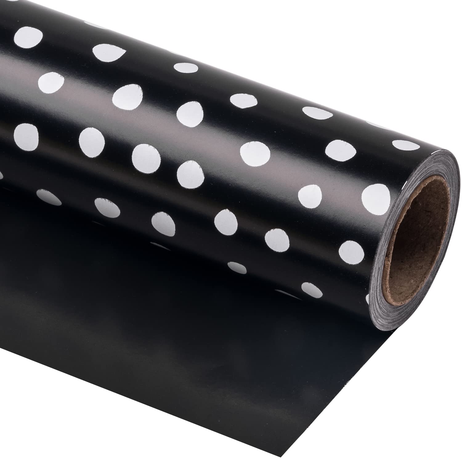 RUSPEPA Reversible Wrapping Paper - Mini Roll - 43.2cm x 10m - Black and Delicate Polka Dots Design for Birthday, Wedding, Baby Shower