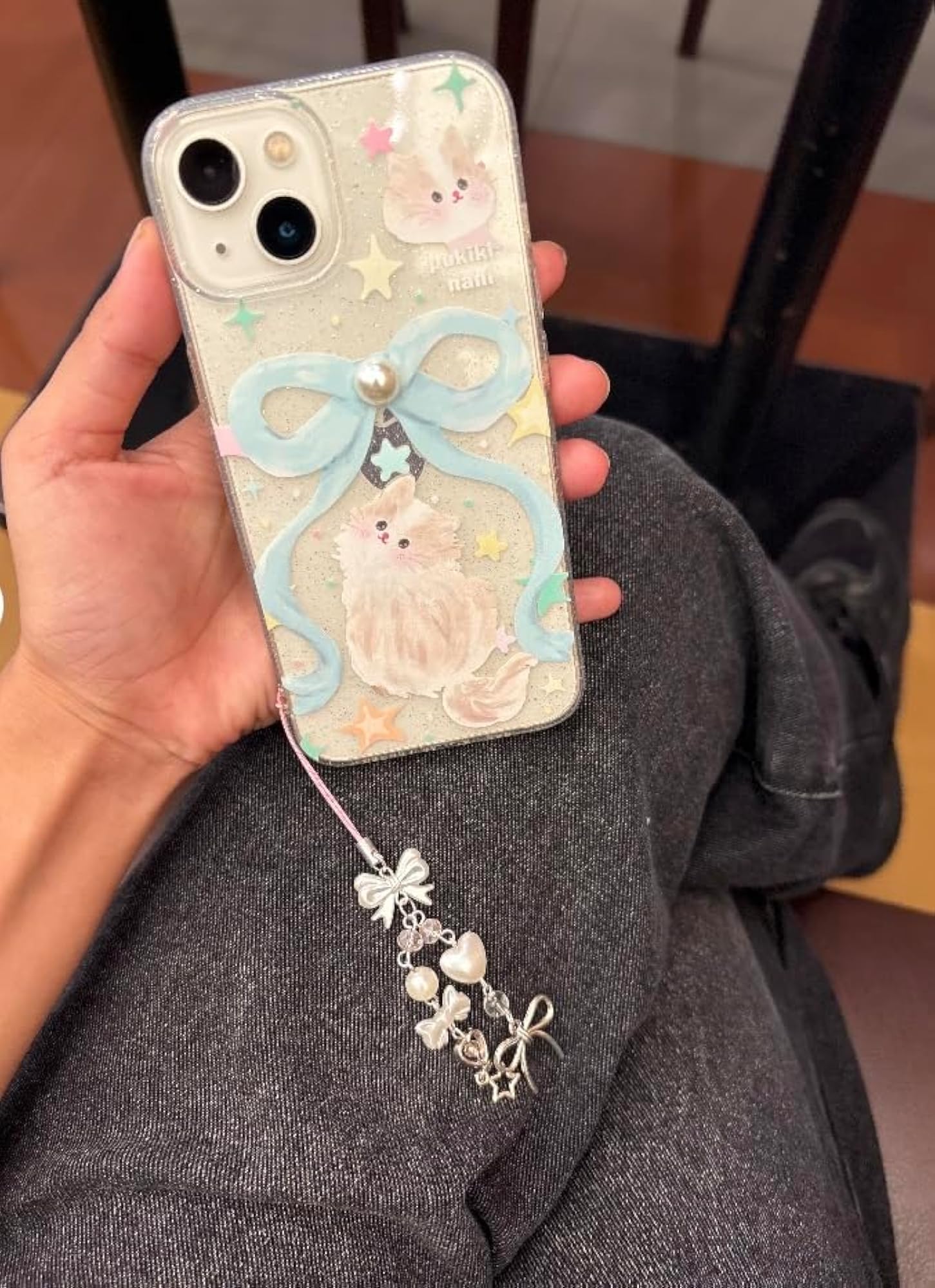 SNOWY Silver Bow Phone Charm, Handcrafted Pendant