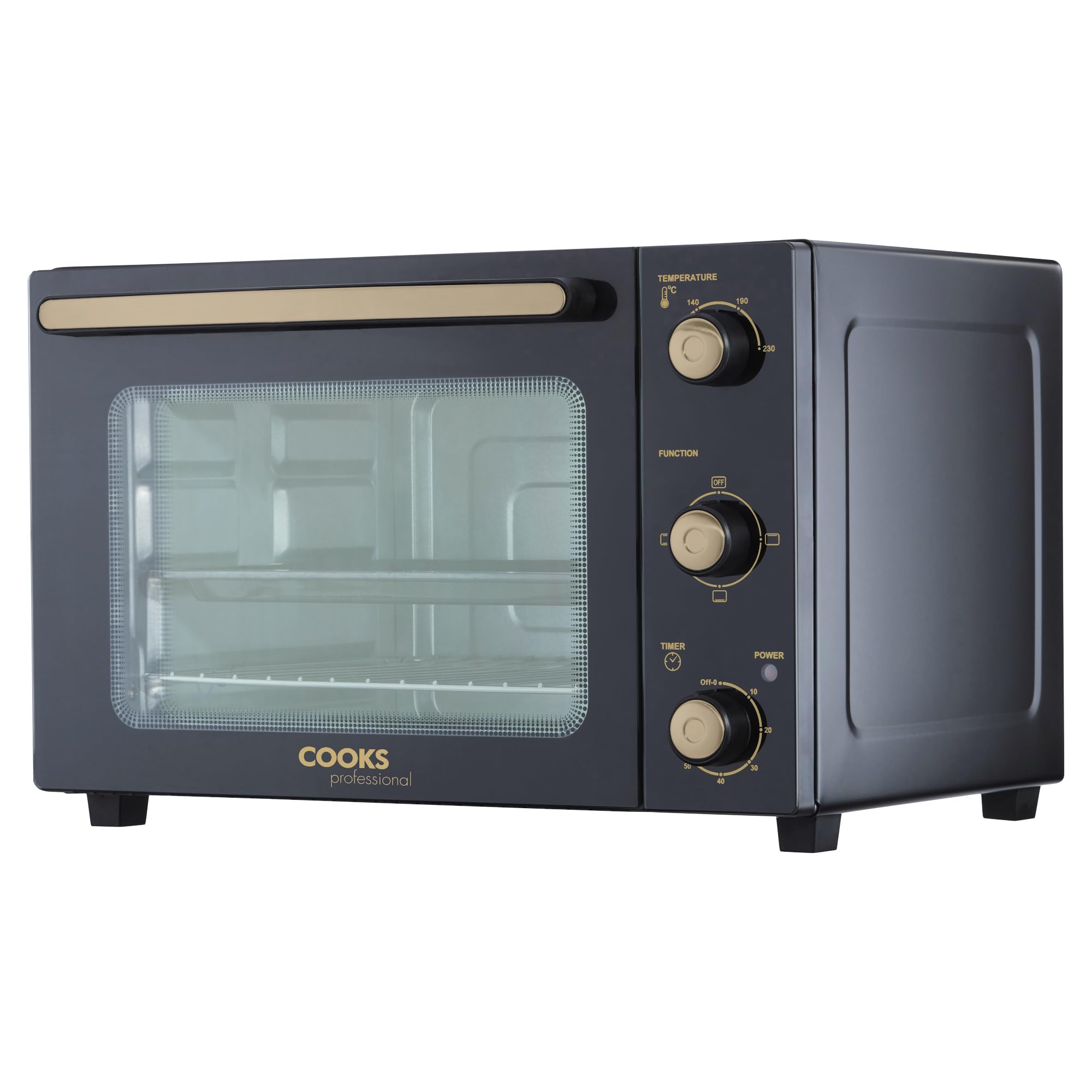 Cooks Professional Mini Portable Oven | Electric Countertop Cooker | 34L Capacity | Adjustable Temperature Control & Timer | 1500W | Includes Roasting Dish & Wire Rack | Black and Copper