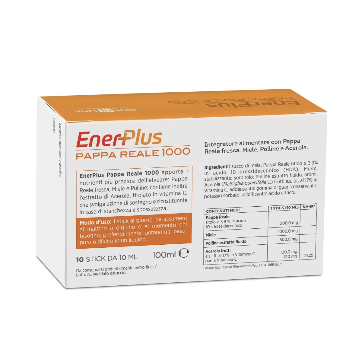 ENERPLUS Pappa Reale 1000 Integratore Alimentare, Integratore Energetico per Azione Ricostituente e Di Sostegno, 10 Bustine da 10 ml