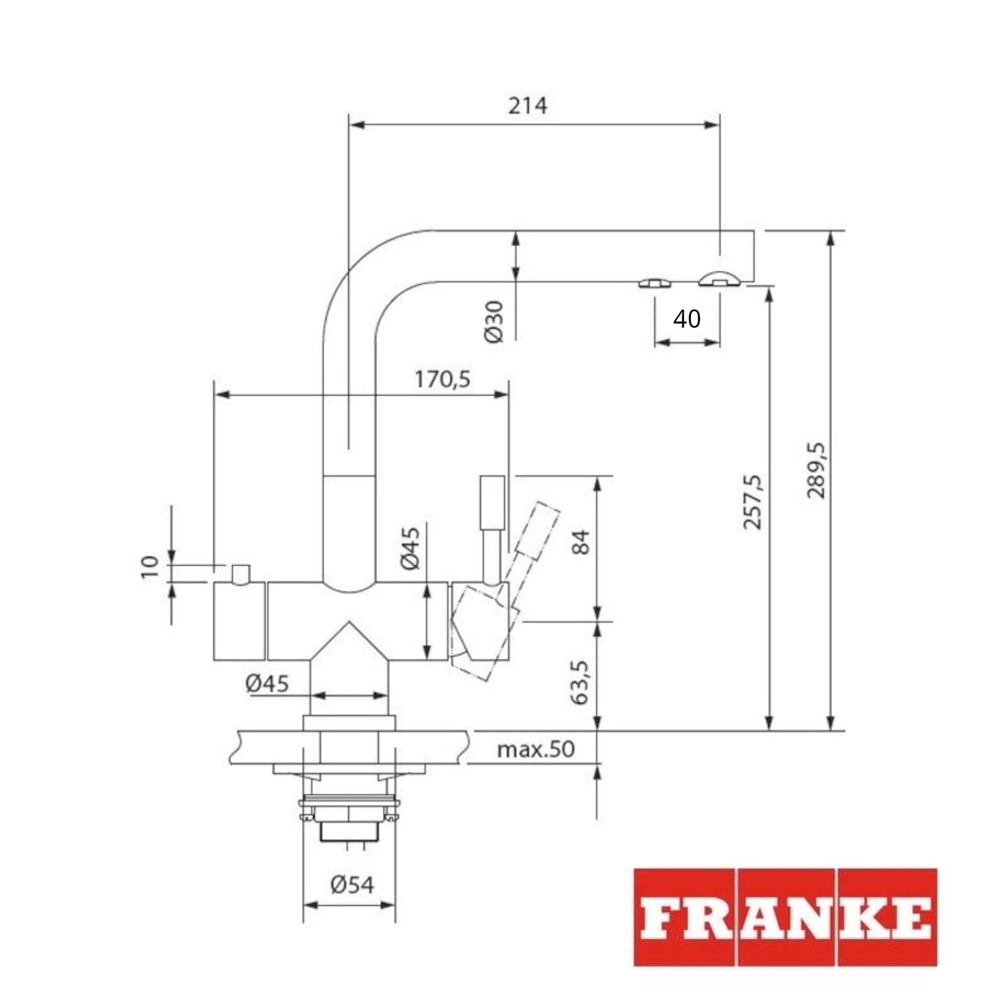 Franke Wellfresh 110 - Grifo de 3 vías con filtro Brita P1000, diseño en L, acero inoxidable macizo, grifo mezclador de tres vías para sistemas de ósmosis de agua potable.