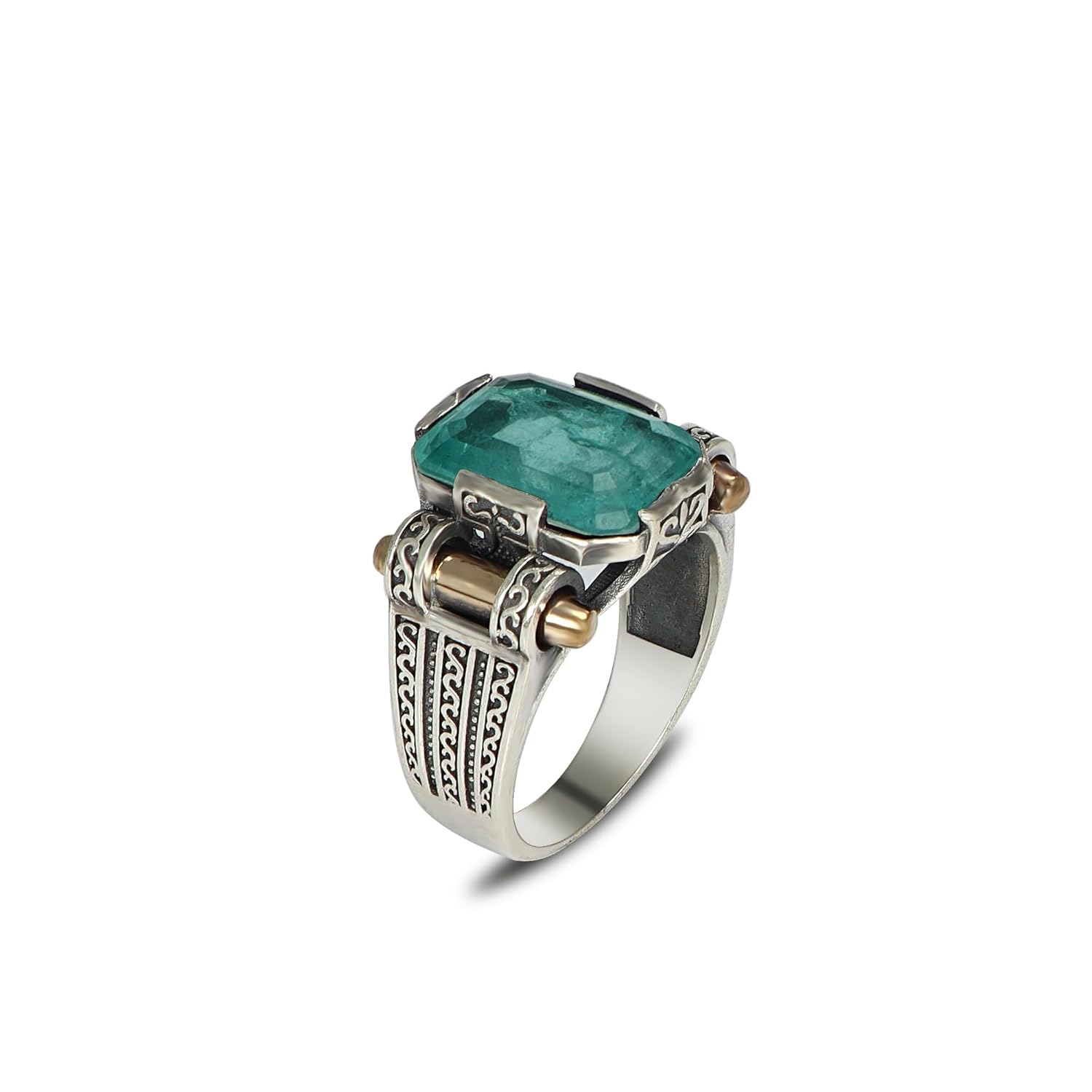 Handmade Men's Vintage Style 925 Sterling Silver Ring with Paraiba Tourmaline Gemstone, Ornate Carved Ring for Men
