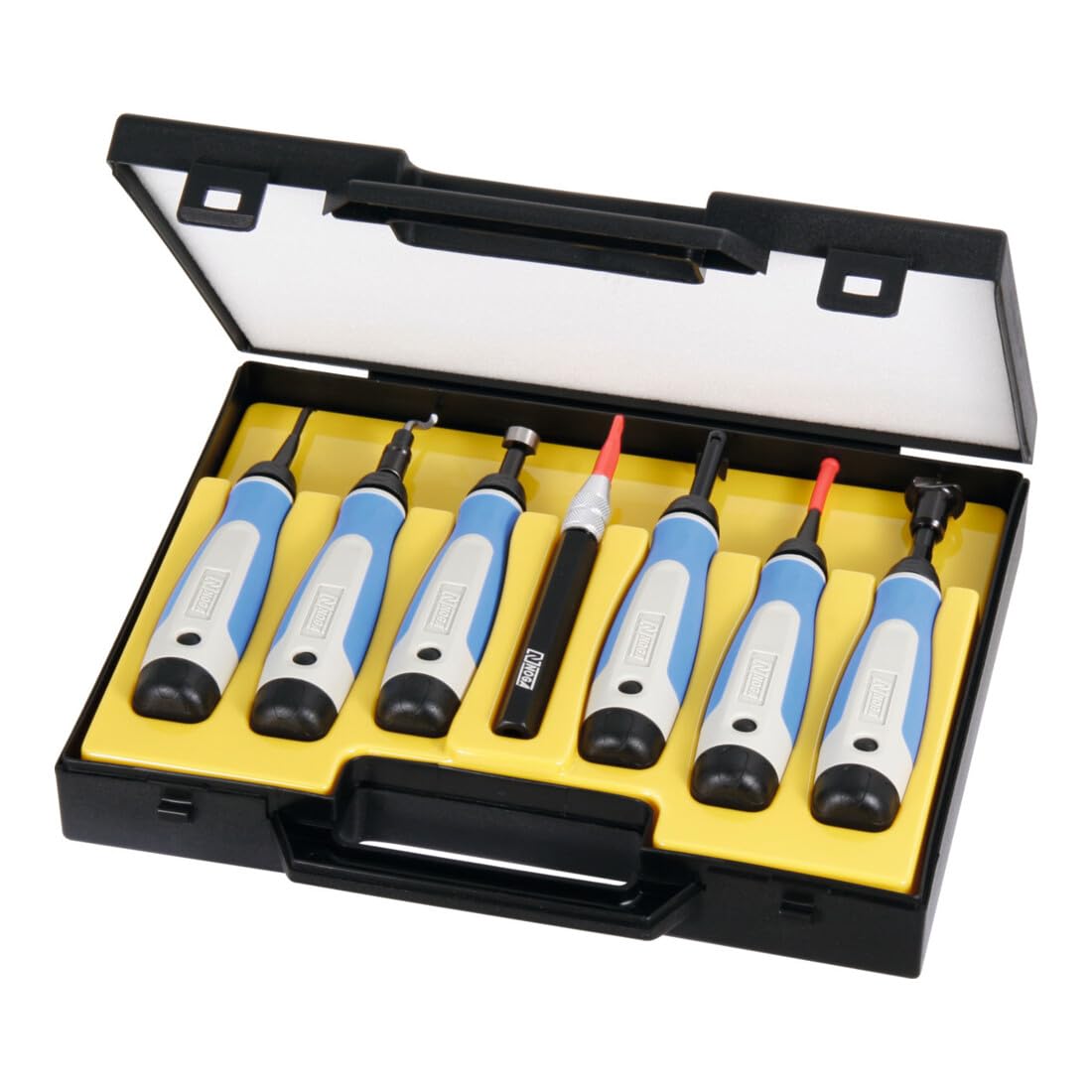 Noga Allround-Entgrater / Schaber-Sortiment (7 Halter mit Klingen), in Kunststoffbox 16-teilig 16 Stk