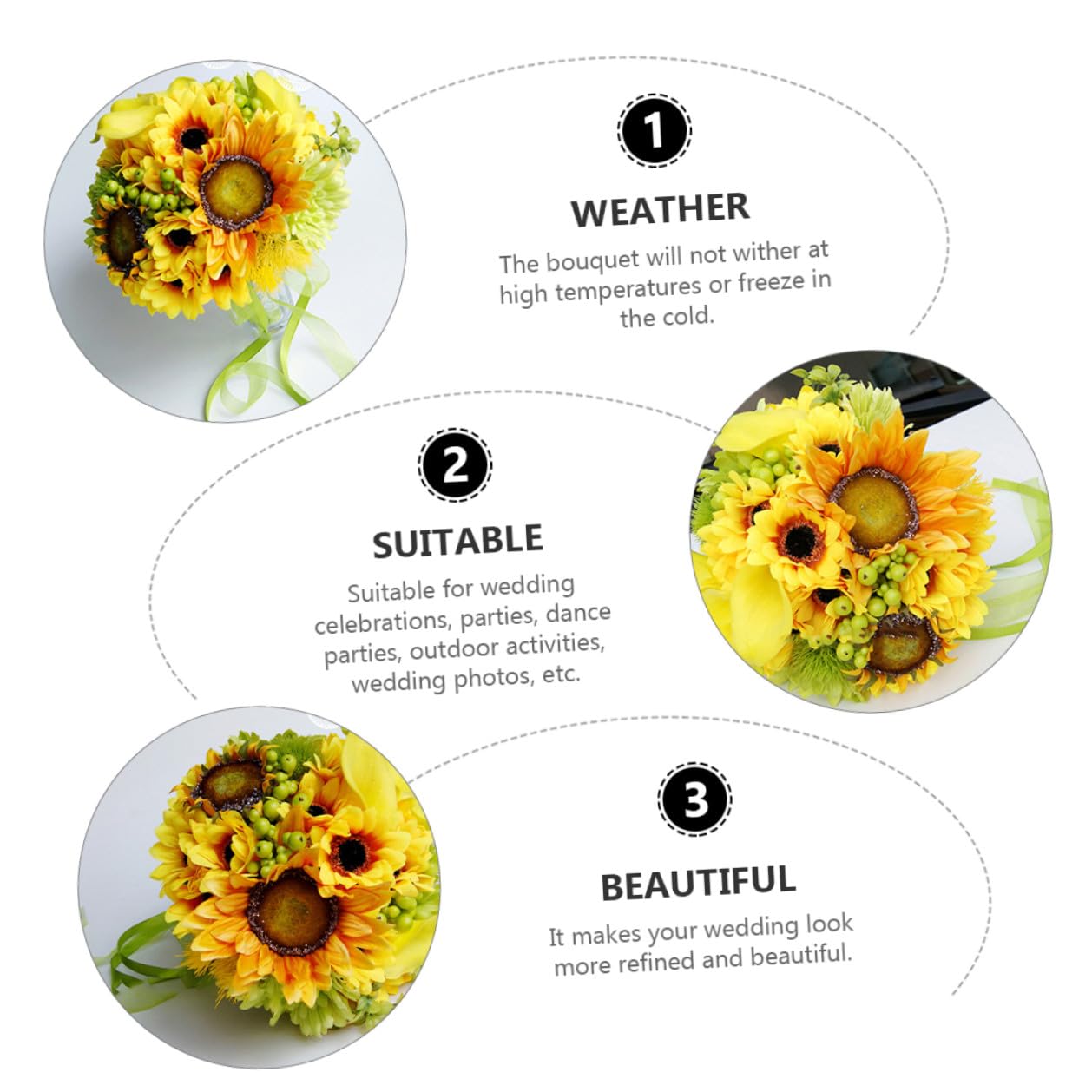 Homoyoyo Hochzeits Deko Satz Sonnenblumenstrauß Imitation Brautstrauß Langlebig Pflegeleicht Fotorequisite für Hochzeit Party