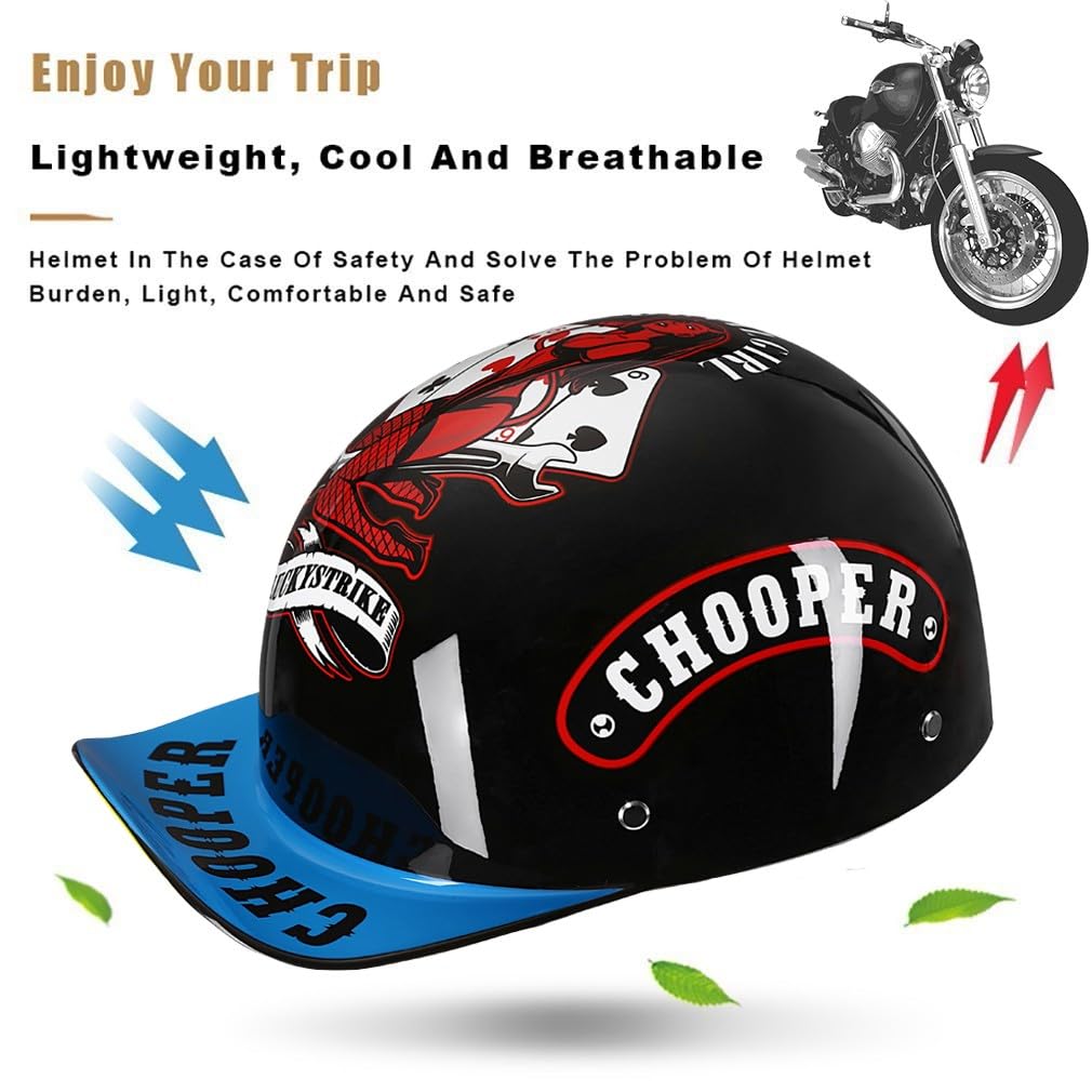 Motocyklowa czapka baseballowa z połową głowy z maską ECE Certyfikowany przez ECE Face Head z kurczliwą brązową soczewką Quick Release dla dorosłych mężczyzn kobiet S ~ 2XL 55-64 cm