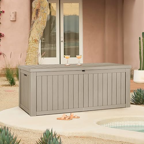 Vista 19 de Devoko Caja de resina de 120 galones, impermeable, para interiores y exteriores, contenedor de almacenamiento grande con cerradura para muebles