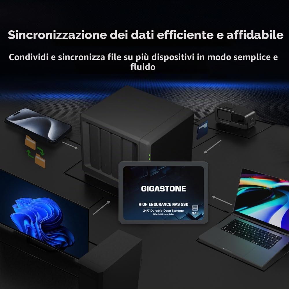 Gigastone SSD 4TB NAS SSD Disco (set da 2) 24/7 Alta Resistenza business RAID Sync Cloud Dati Backup Network Attached Storage Cache SATA III 2,5 Pollici Unità a stato solido interno