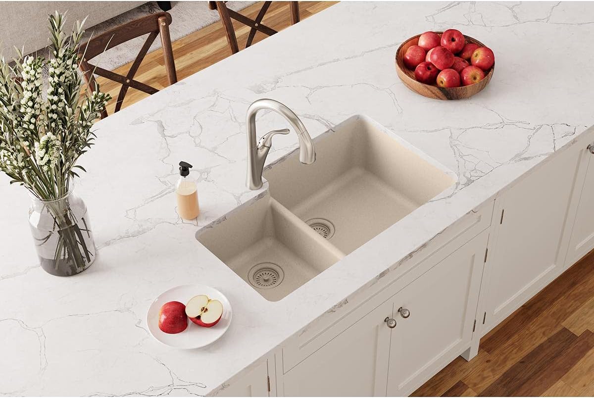 Elkay Quartz Classic ELGOU3321LBQ0 Bisque Offset 40/60 Double Bowl Undermount Sink