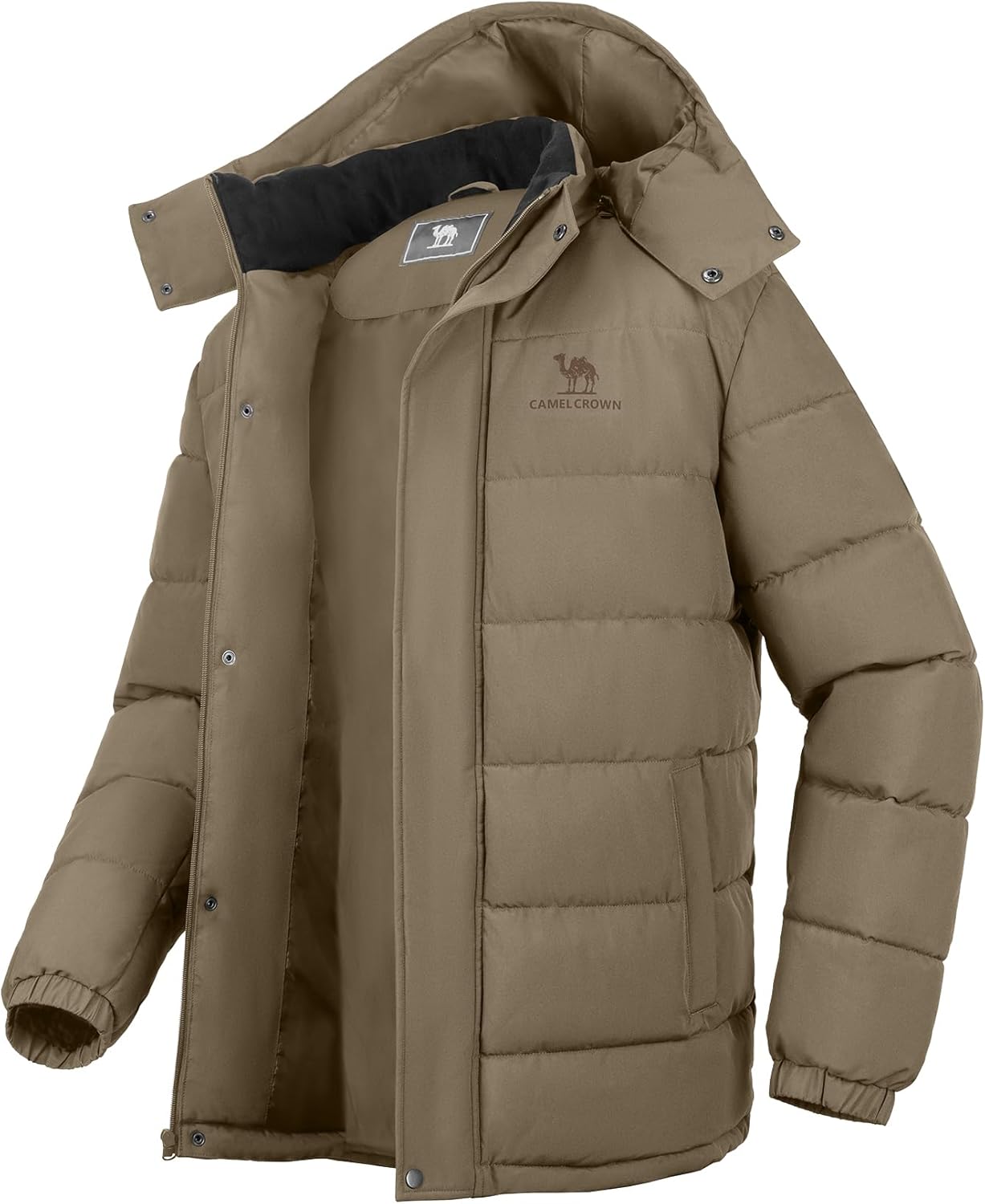 CAMELSPORTS Mens Winter Coats Warm Jacket with Detachable Hood Water-Repellent Windproof Parkas Casual Jackets