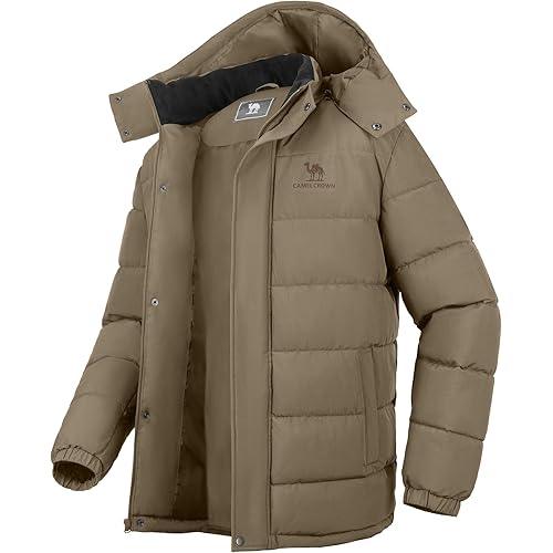 CAMELSPORTS Mens Winter Coats Warm Jacket with Detachable Hood Water-Repellent Windproof Parkas Casual Jackets