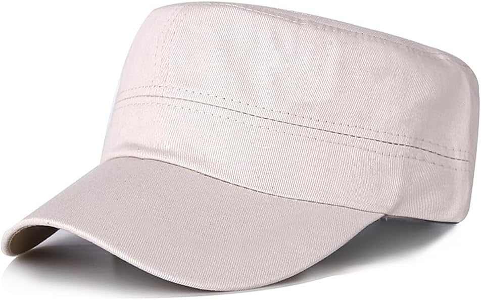 Cadet Army Cap Military Style Adjustable Flat Top Cap Unisex Basic Baseball Hat for Men Women