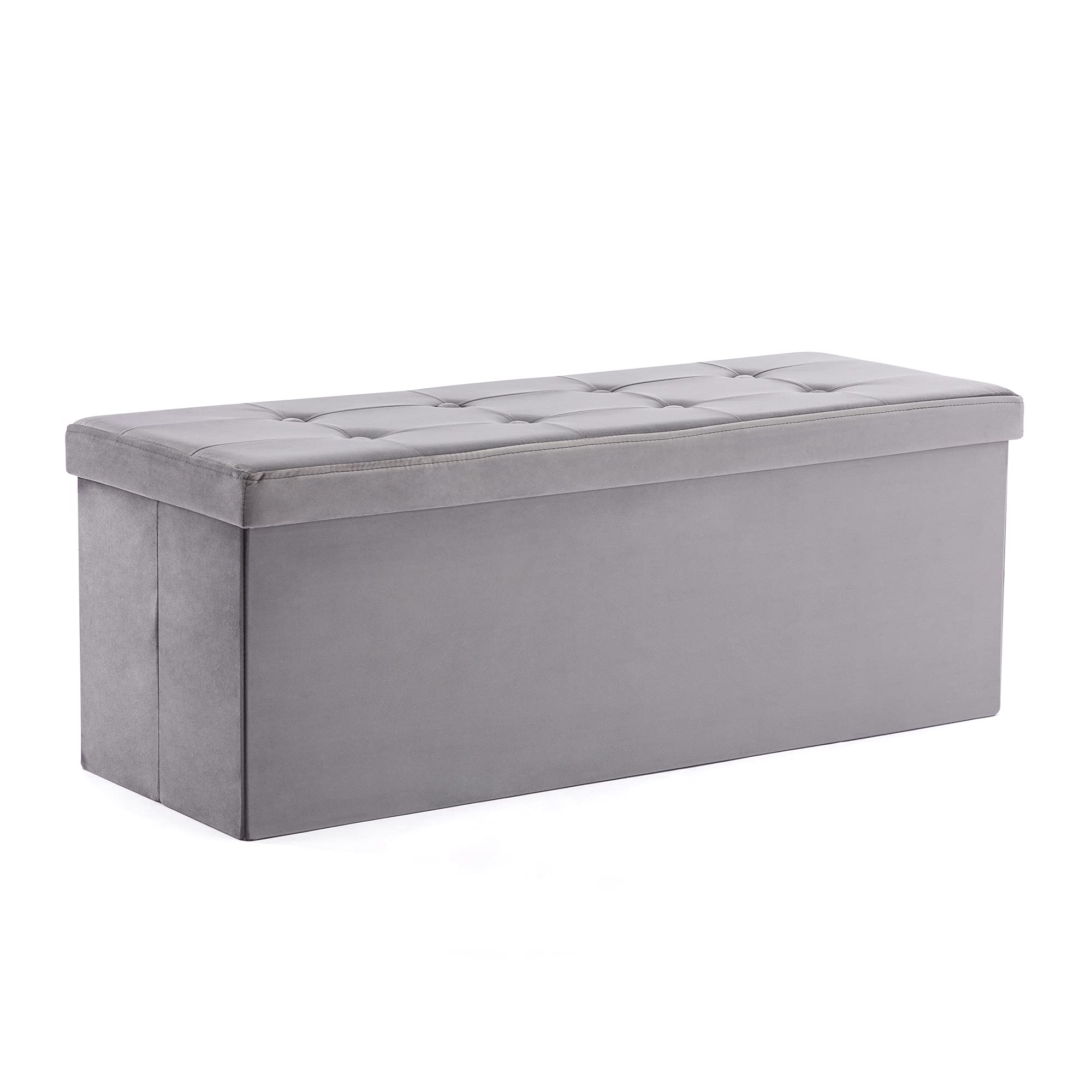 Pouf Pieghevole Poggiapiedi 40x30x30 Cm Grigio Scuro Con Contenitore Per Soggiorno E Camera