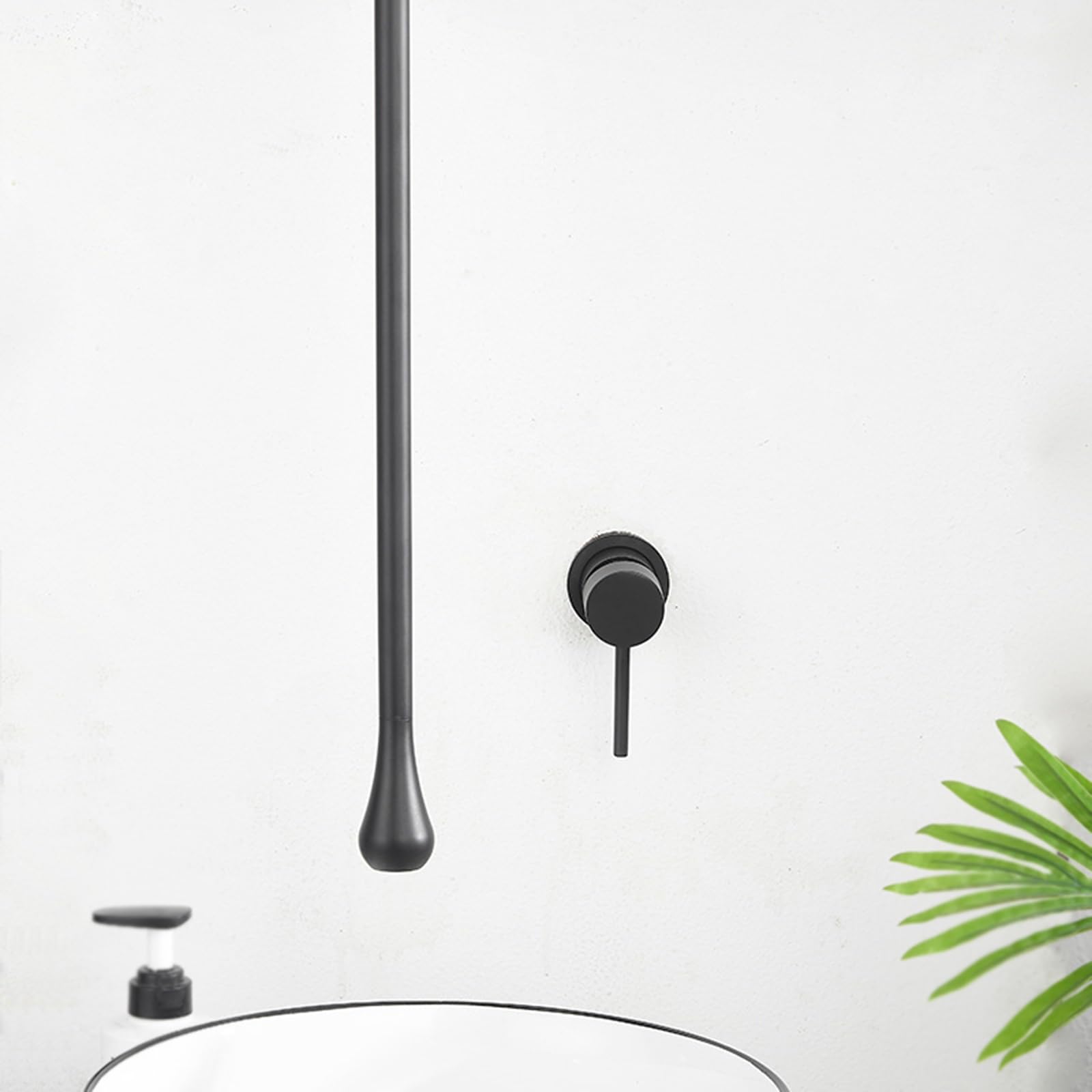 BiaoTeng Grifo de Lavabo Empotrado Pared Grifo Lavabo Techo Monomando Frío y Calor Latón Grifo Baño Empotrado Negro