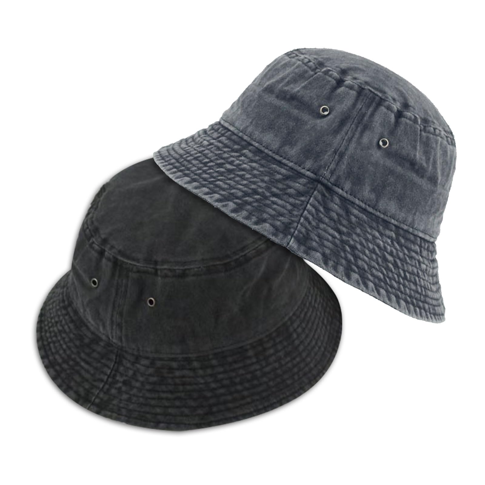 SKHAOVS 2 sombreros de pescador para hombre y mujer, negro+gris, sombrero de sol de pesca al aire libre, sombrero de playa unisex, sombrero de cubo, sombrero de moda lona, sombrero de algodón vintage,