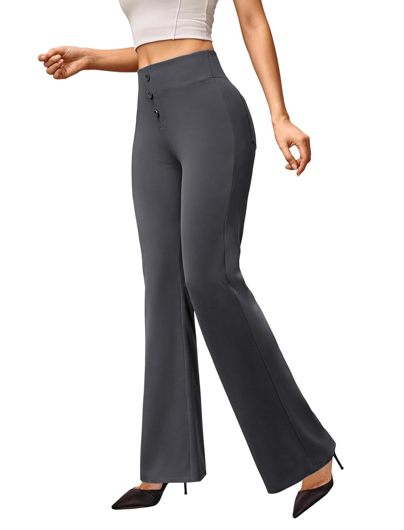 Friptspyg Hosen Damen Business Schlaghose mit Taschen Stretch Arbeits Hose High Waist Yogahose mit Knöpfe Für Freizeit Alltag Und Bewegung