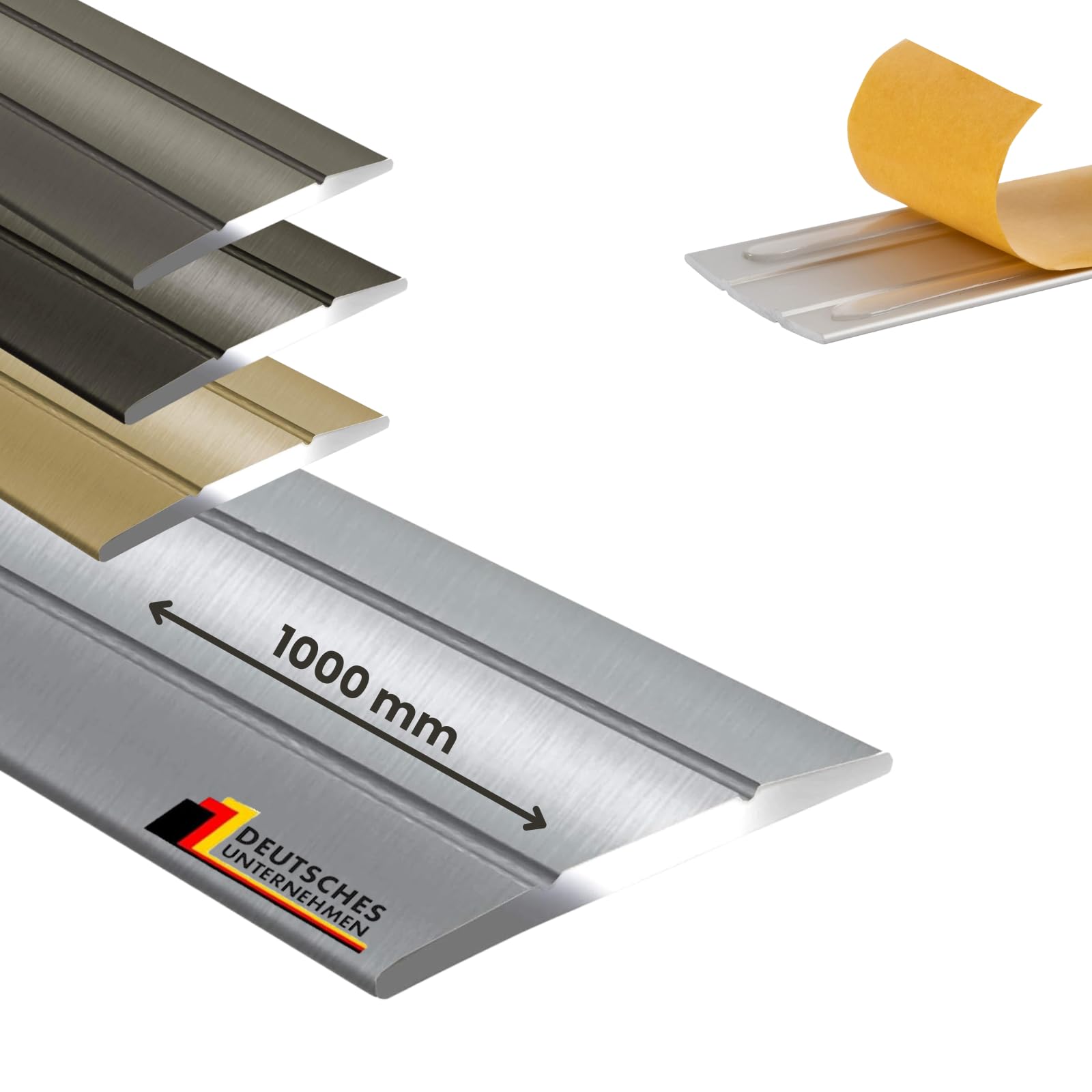 Floordirekt Silver - Self-Adhesive Metal Transition Strip Profile | Aluminium Flooring Strip For Parquet, Laminate, Pvc, Cork | C-Shape | Pre-Drilled Or Self-Adhesive (Width: 36 Mm, Length: 100 Cm, Silver, Self-Adhesive)