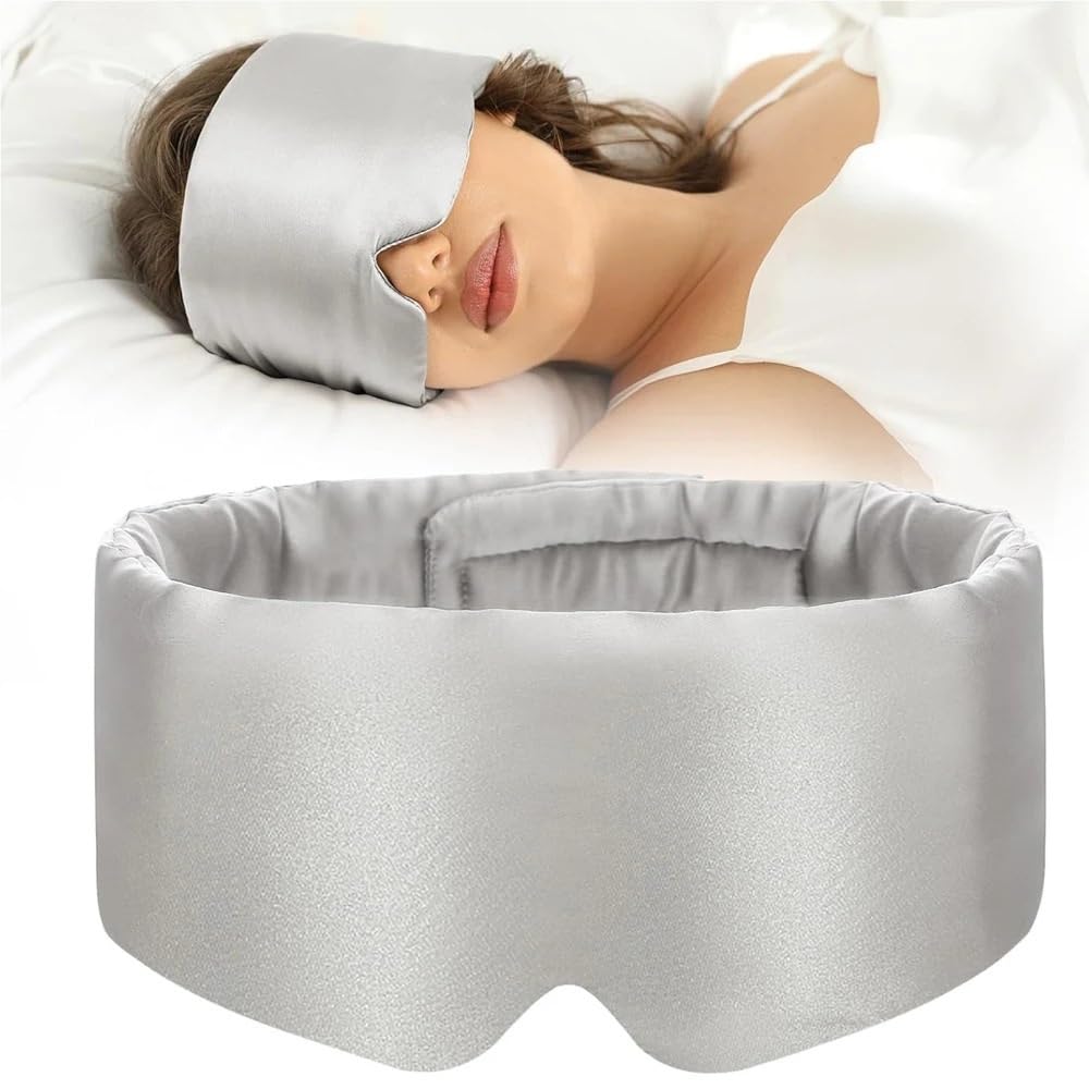 Antifaz de dormir de seda de morera 100 % con bloqueo de ojos, máscara de ojos acolchada suave para viajes, ayuda para dormir, parche para slaapmasker (gris claro)