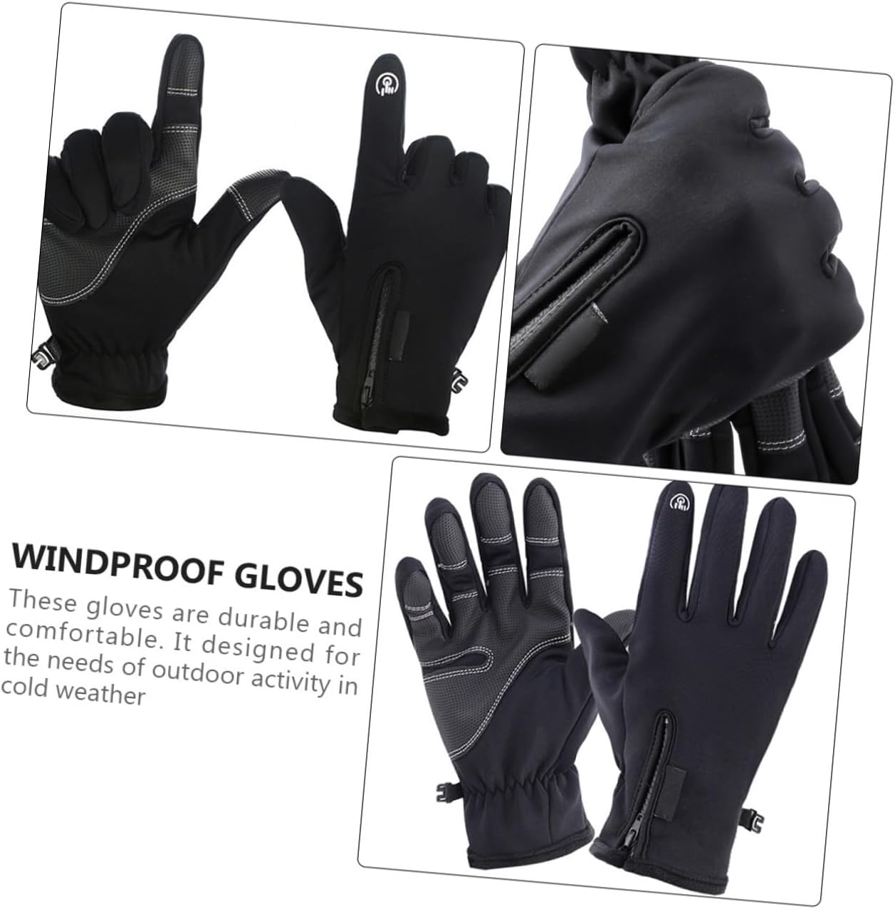 SECFOU Windproof Men's Outdoor Riding Gloves Cold Resistant Touchscreen Ski Gloves for Cycling Hiking Fishing with Non-Slip Design and Insulated Warmth Black XL