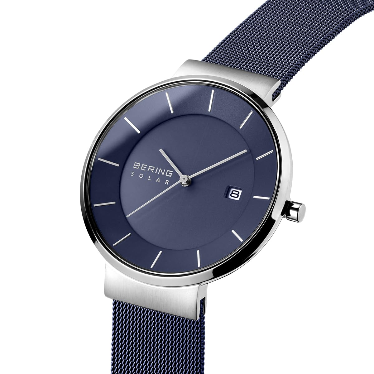 Bering Herren Solar Uhr | Armbanduhr 39 mm Edelstahlgehäuse und Zifferblatt | Milanaisearmband | Saphierglas | 5 ATM | 14639