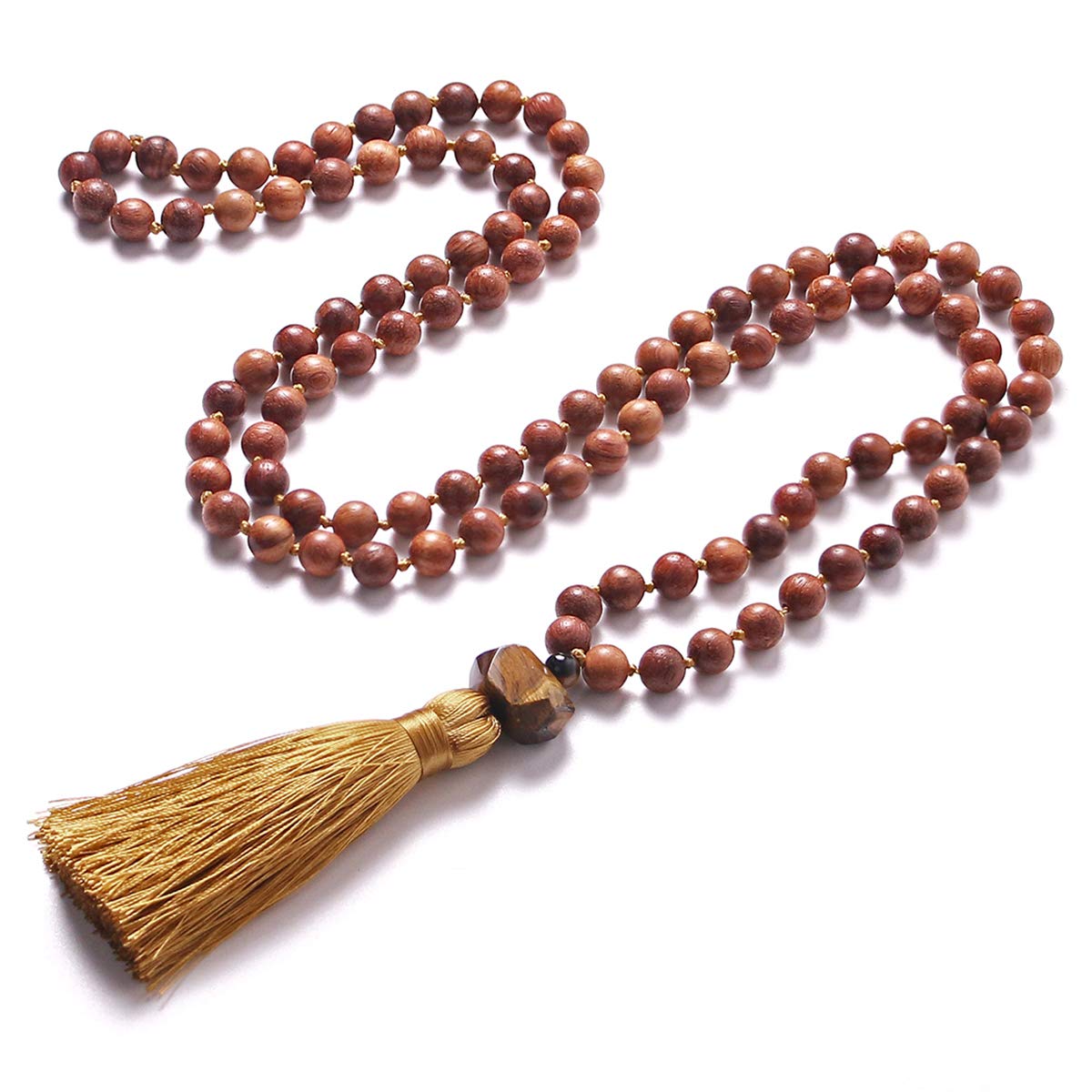 Sandalwood Mala Beads 108 Necklace, Wood Mala Necklace, Hand Knotted Tibetan Wooden Prayer beads, Japa Mala Meditation Beads Yoga Necklace