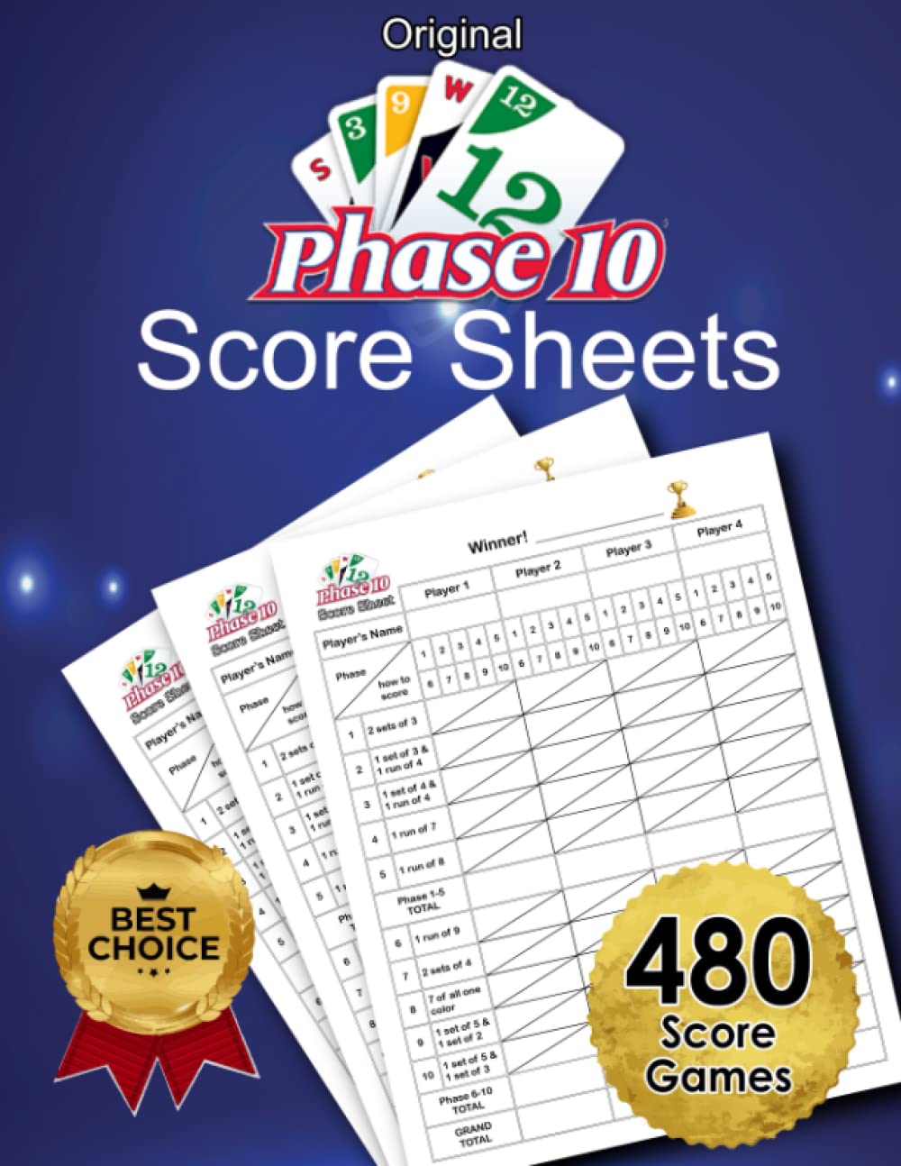 Original Phase 10 Score Sheets: 120 Large Score Pads for Scorekeeping – Phase 10 Card Game | Size 8.5 x 11 inches