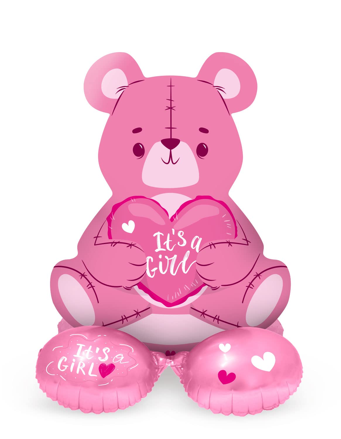 Folat 65861 Bear Girl Pink 24 Inch Standing Cute Balloon Set Baby Girl Balloon Foil Balloon for Baby Shower Birth Kids Birthday Gift Decoration Pink