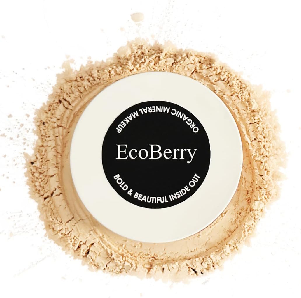 EcoBerry Organic Tinted Face Powder | Talc & Chemial Free, Vegan & Non-Comedogenic | All Skin Tones | Lightweight Everyday Use | Natural Mineral Makeup | SPF Protection | Oily & Sensitive Skin | Beige |10g