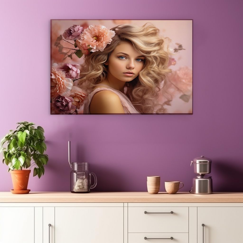 Canvas for Living room. Enchanting Blossom Gaze: A Portrait of Romance and Elegance, 27 x 18 inch Canvas Wall Art - Contemporary Masterpieces - Modern Home Decor