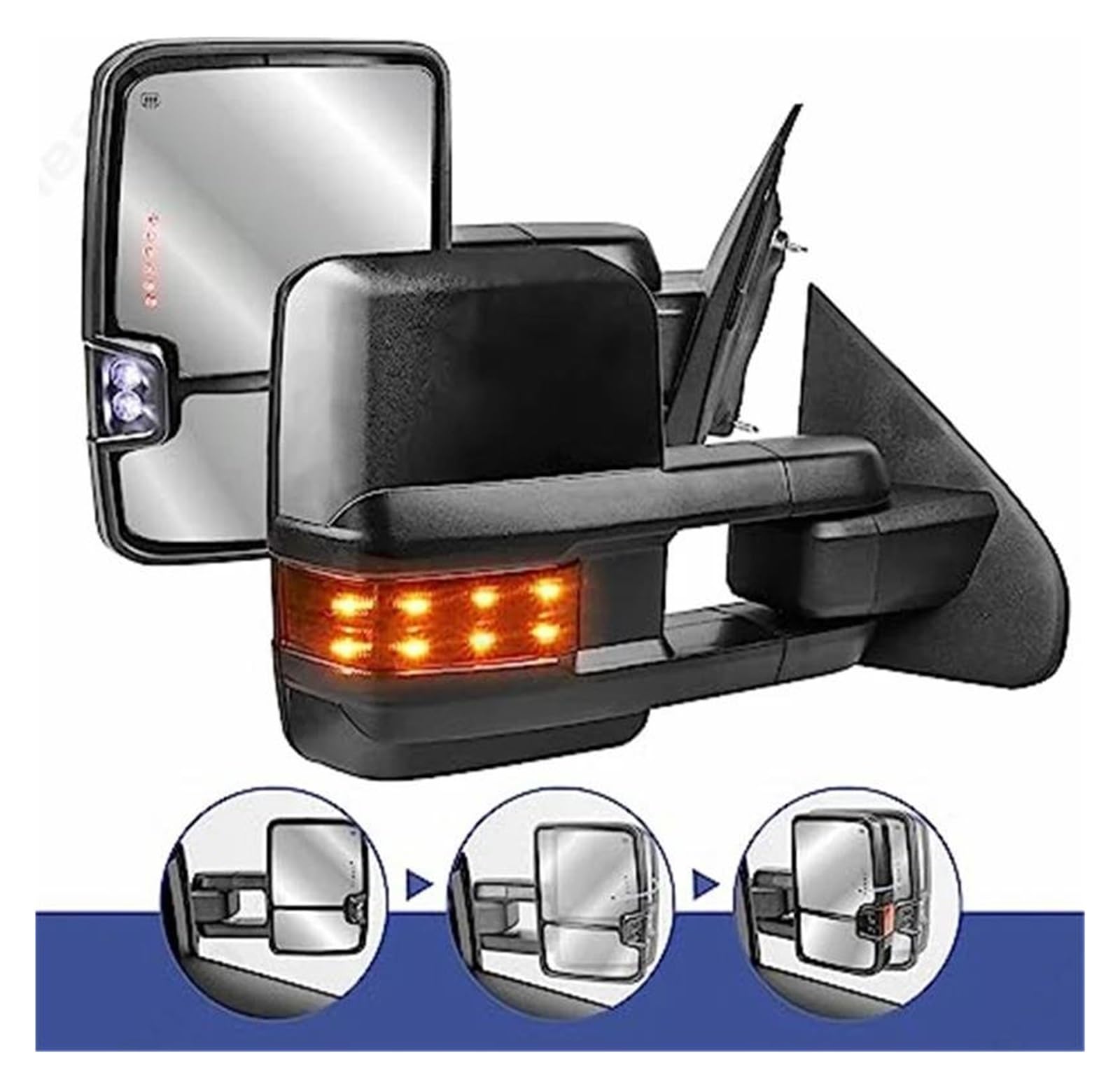 Rétroviseur Pour Chevy Pour Silverado 1500 2500HD 3500HD 2 pièces Rétroviseurs remorque chauffants électriques Rétroviseurs latéraux Rétroviseur électrique(Noir)