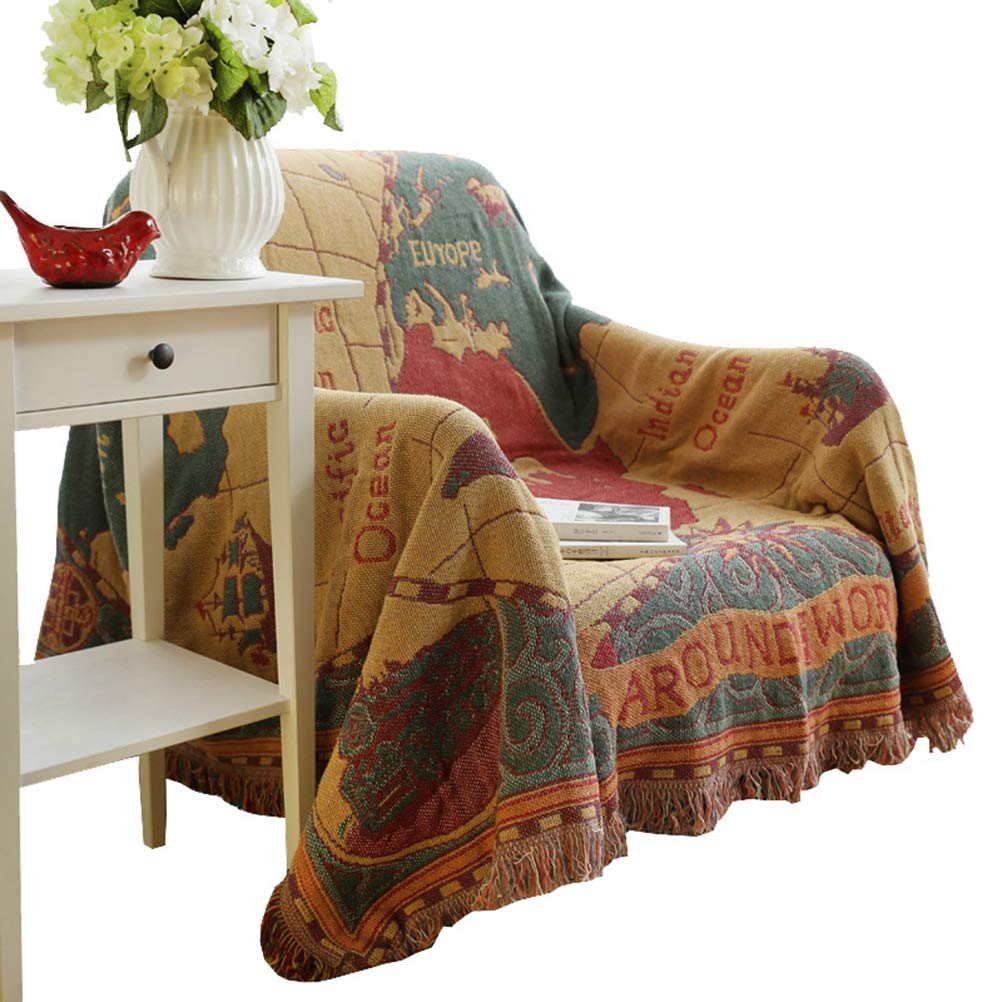 Couverture canapé 100% coton jacquard 230x250cm avec glands