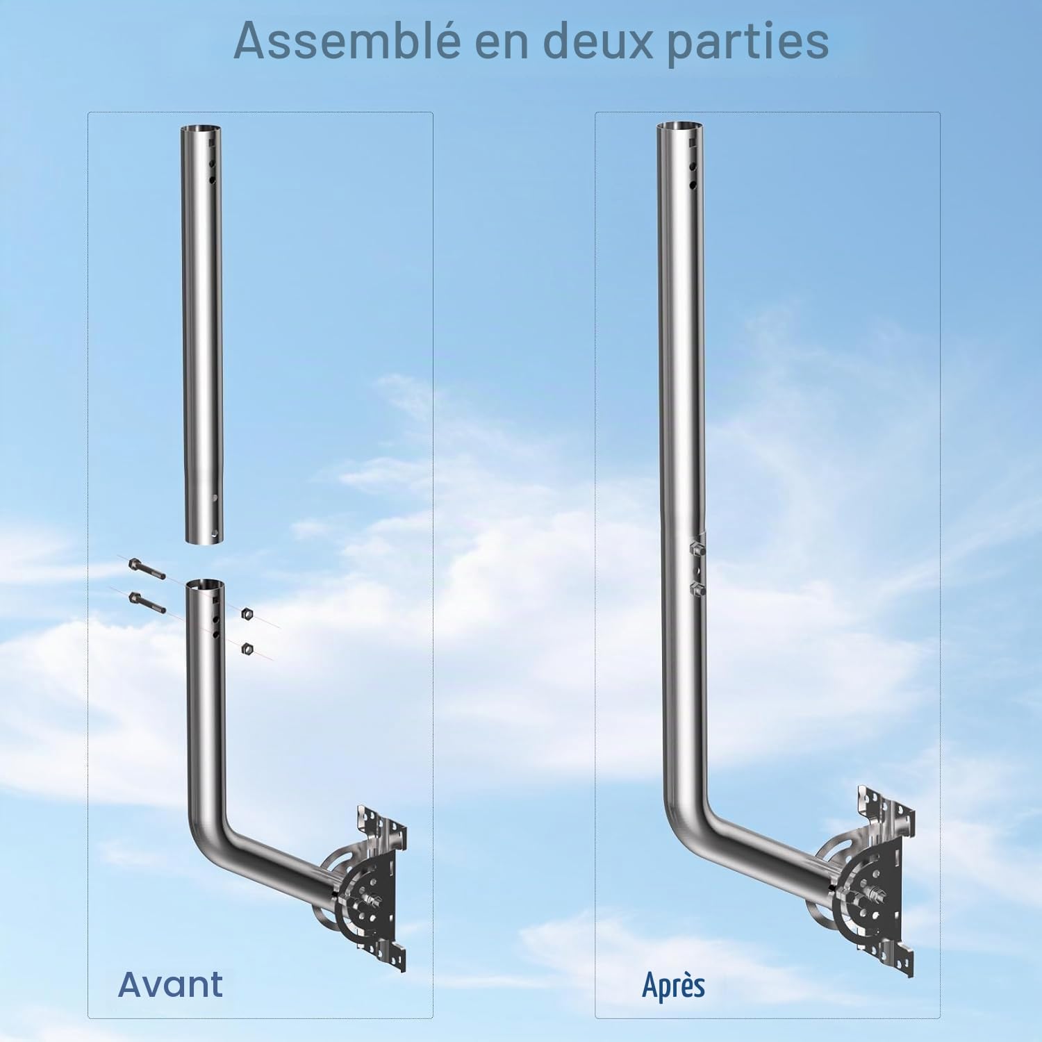 Mât d'antenne Universel pour antennes de télévision/Satellite/Radio/Wi-FI - Support d'installation sur Poteau et Mural réglable (Support en Inoxydable de 52cm)