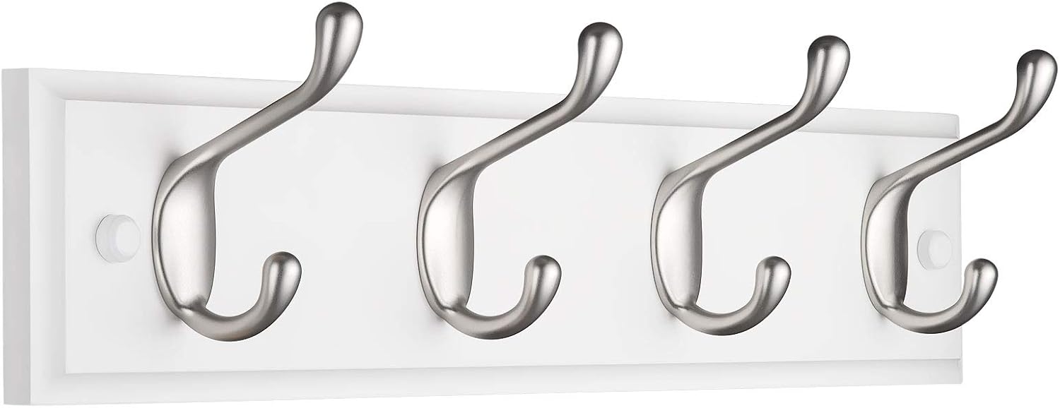 Coat Hooks Wall Mounted 4 Coat Hooks for Wall, White Wall