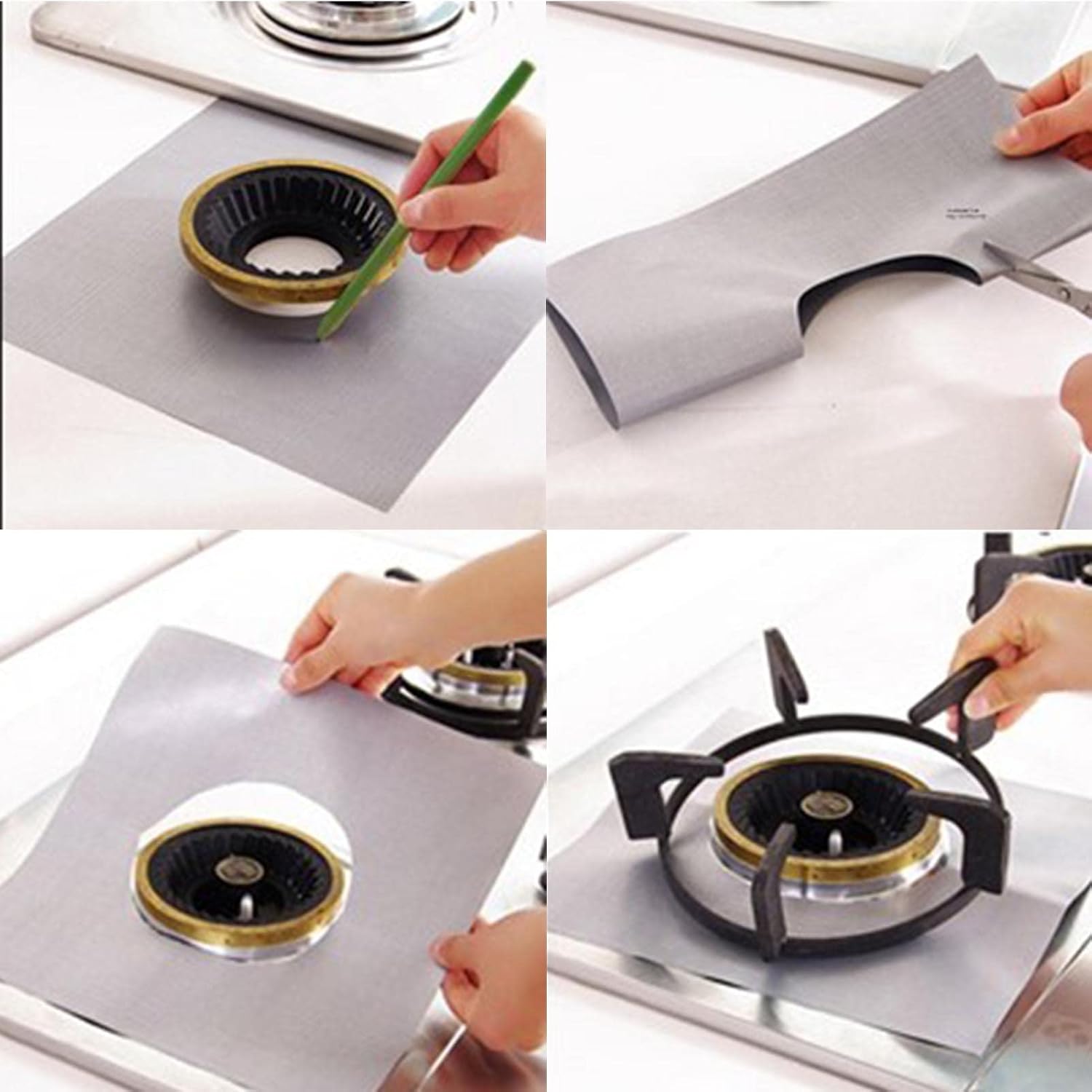 6pcs Stove Top Covers for Gas Burners, Reusable Stove Gap Burner Covers Non-Stick Stove Burner Covers Protector for Kitchen 27x27cm(Silver)