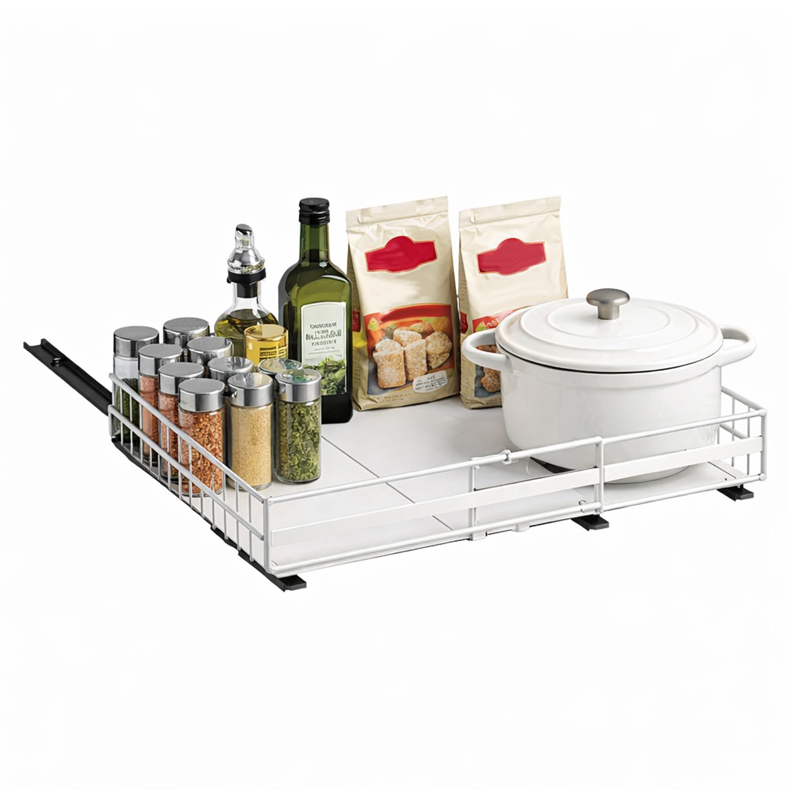 M.J COMFY-LIFE 1pcs Pull Out Cabinet Organizer, Adjustable Expandable Slide Out Drawer, Roll-Out Sliding Drawer Organiser Shelf for Kitchen & Bathroom Storage,with Adhesive Film (White A)