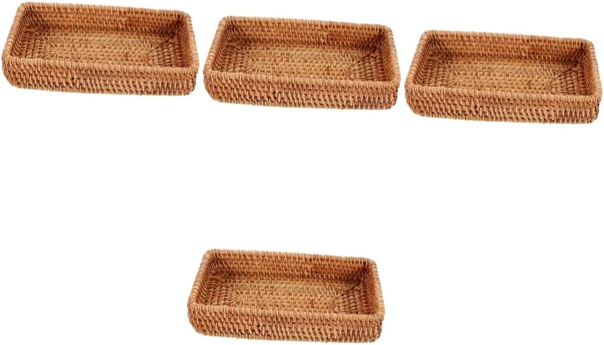 Ciieeo 4pcs Rattan Woven Snack and Storage Basket Rustic Container for Bread Fruits and Sundries Lightweight Multi-purpose Use for Home Organization