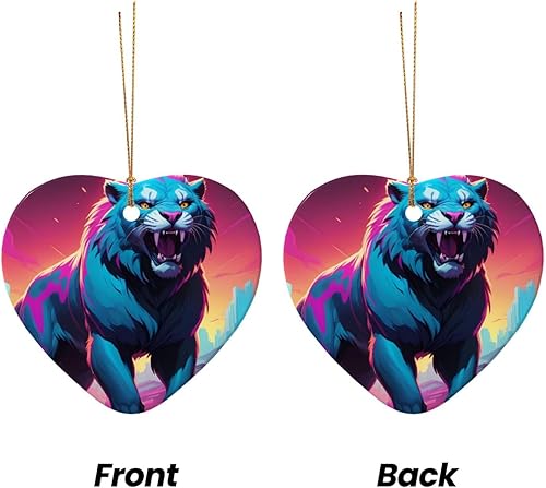 Miniatura 2 de Synthwave Sabertooth patterned Star Shape ceramic pendant, perfect for decorating your home Christmas tree for winter parties