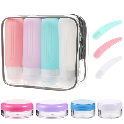 Prudiut Paquete de 4 botellas de viaje para artículos de tocador, botellas de tamaño de viaje aprobadas por la TSA, 3 onzas, a prueba de fugas,