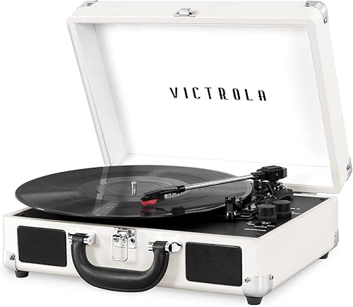 Miniatura 11 de Victrola Journey + Reproductor de discos portátil de maleta con Bluetooth con soporte de puente a juego y altavoces integrados – Reproductor de