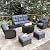 Vakollia 7 Pieces Patio Furniture Sets with Fire Pit Table, Wicker Rattan High Back Outdoor Swivel Rocking Chairs Set with 3-Seat Couch, Ottomans and Side Table