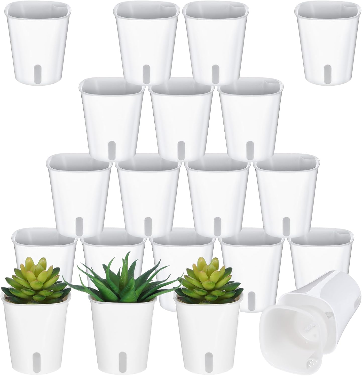 20 Pcs 3 Inch Self Watering Pots Self Watering Planters for Indoor Plants Plastic Self Watering Plant Pot Garden Flower Pots with Water Level Indicator Vents for Herbs