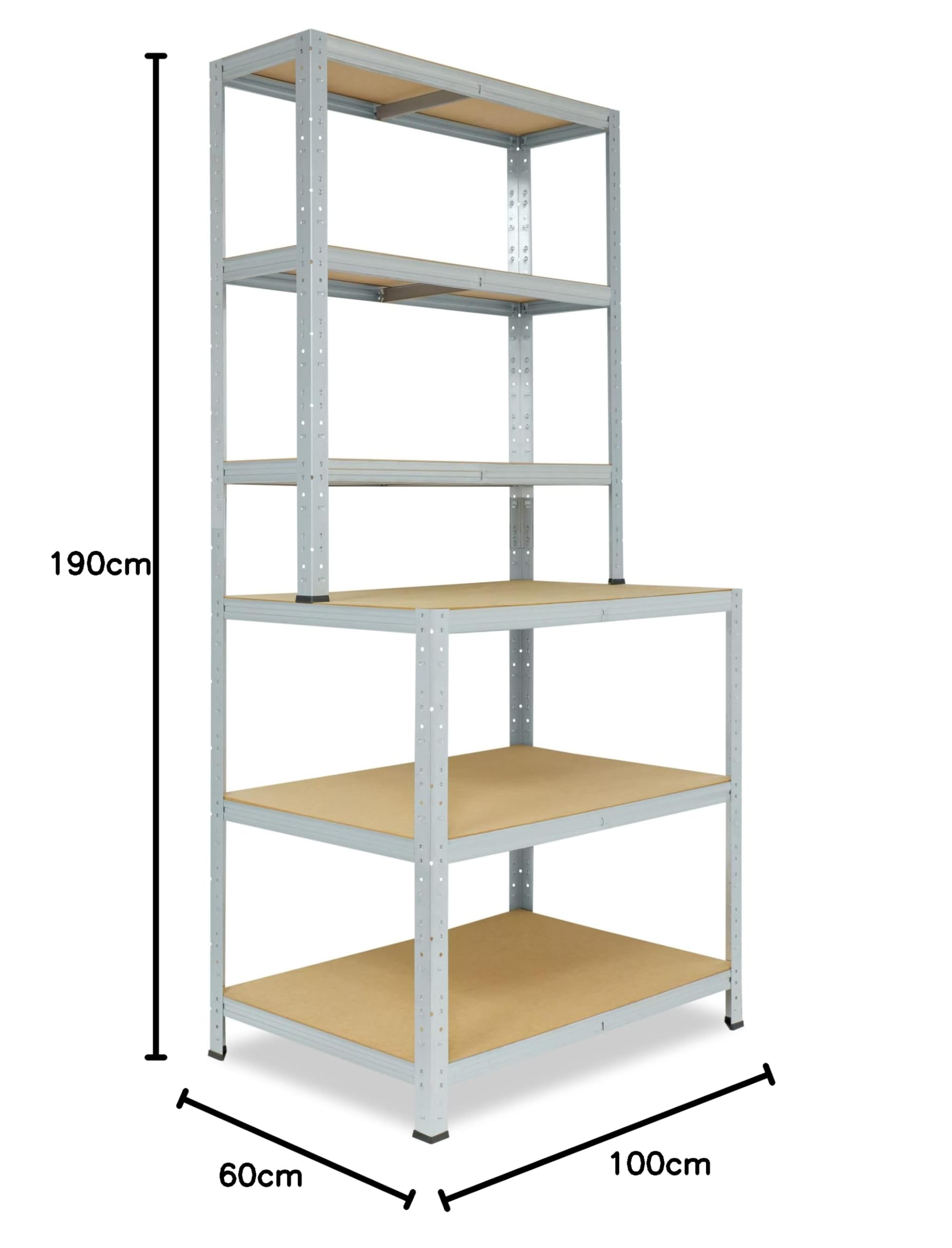 shelfplaza Home 190x100x60cm regał warsztatowy ocynkowany: 6x145kg | Regały aluminiowe Regał do schowka Szafa garażowa Metalowy regał magazynowy Regał do przechowywania