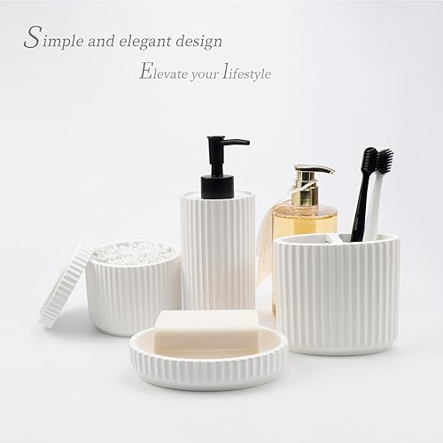 Miniatura 3 de Antrader Accesorios de baño blancos de diatomita, soportes para cepillos de dientes, jabonera, dispensador de jabón, caja de hisopos de algodón para