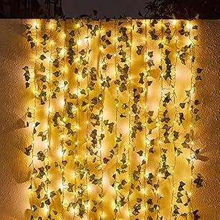 Artificial Ivy Leaf Solar String Lights, 10M 100LED Maple Leaves Garland Plants Vine Hanging Decorative LED Fairy Lights for Christmas Wedding Party Festival Holiday Outdoor Garden Decor Lighting