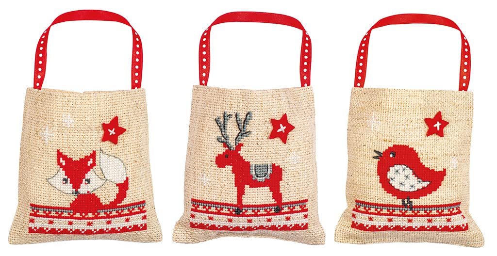 Vevaco Kits De Punto De Cruz Contado Bolsas Aromáticas DIY Creativo Set REGALO ANIMALES DE NAVIDAD JUEGO DE 3 Manualidades Bordar Kit Principiantes Decoration Hogar Regalo ca. 9 x 9 cm Cross Stitch