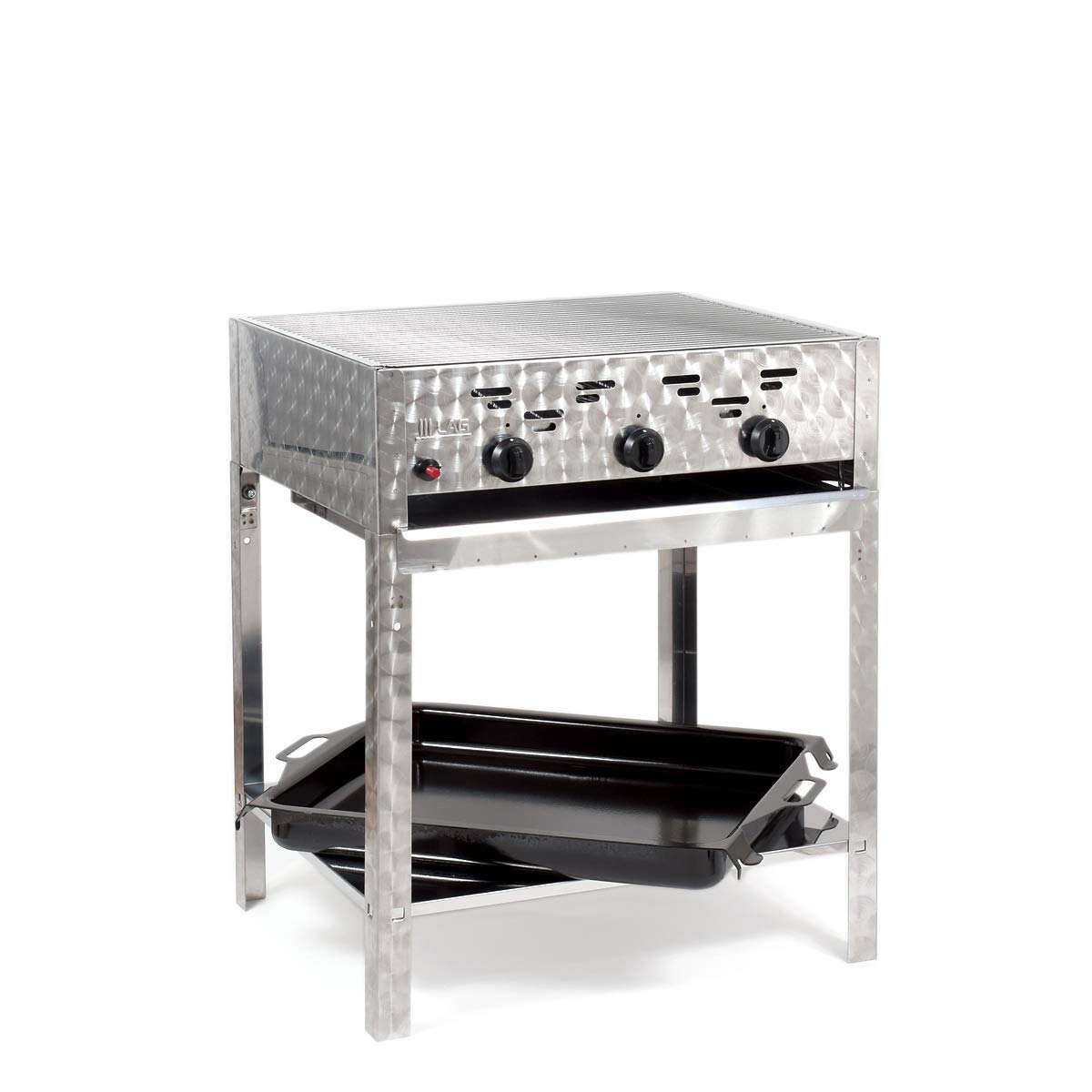 Gasgrill-Kombibräter 11kW 3-flammiger Edelstahl-Brenner Standmodell mit Grillrost und emaillierter Stahlpfanne Gastrobräter Profigrill