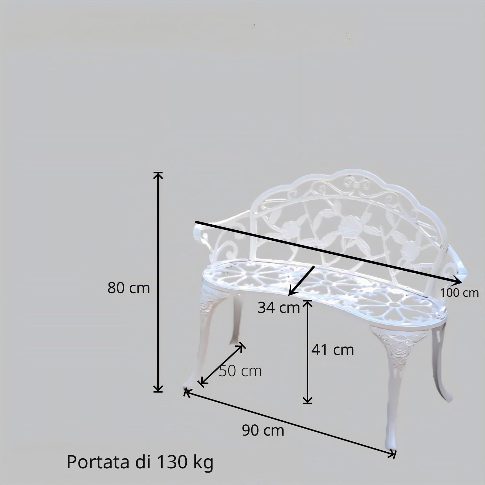 Panchina da giardino, in metallo, alluminio, rosa, adatta per giardino, veranda, parco, balcone, esterno (bianco)