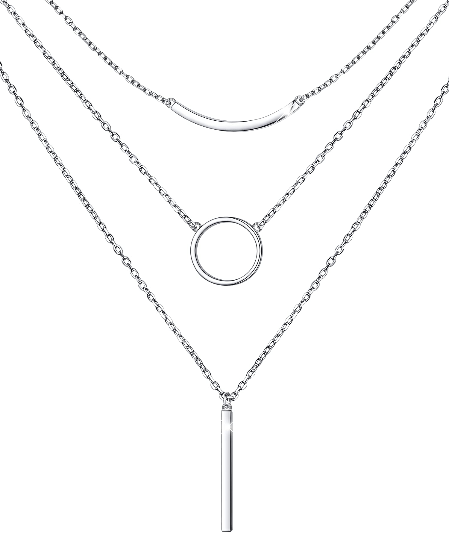 Sterling Silver Dainty Bead Layered Long Lariat Choker Necklaces for Women Boho