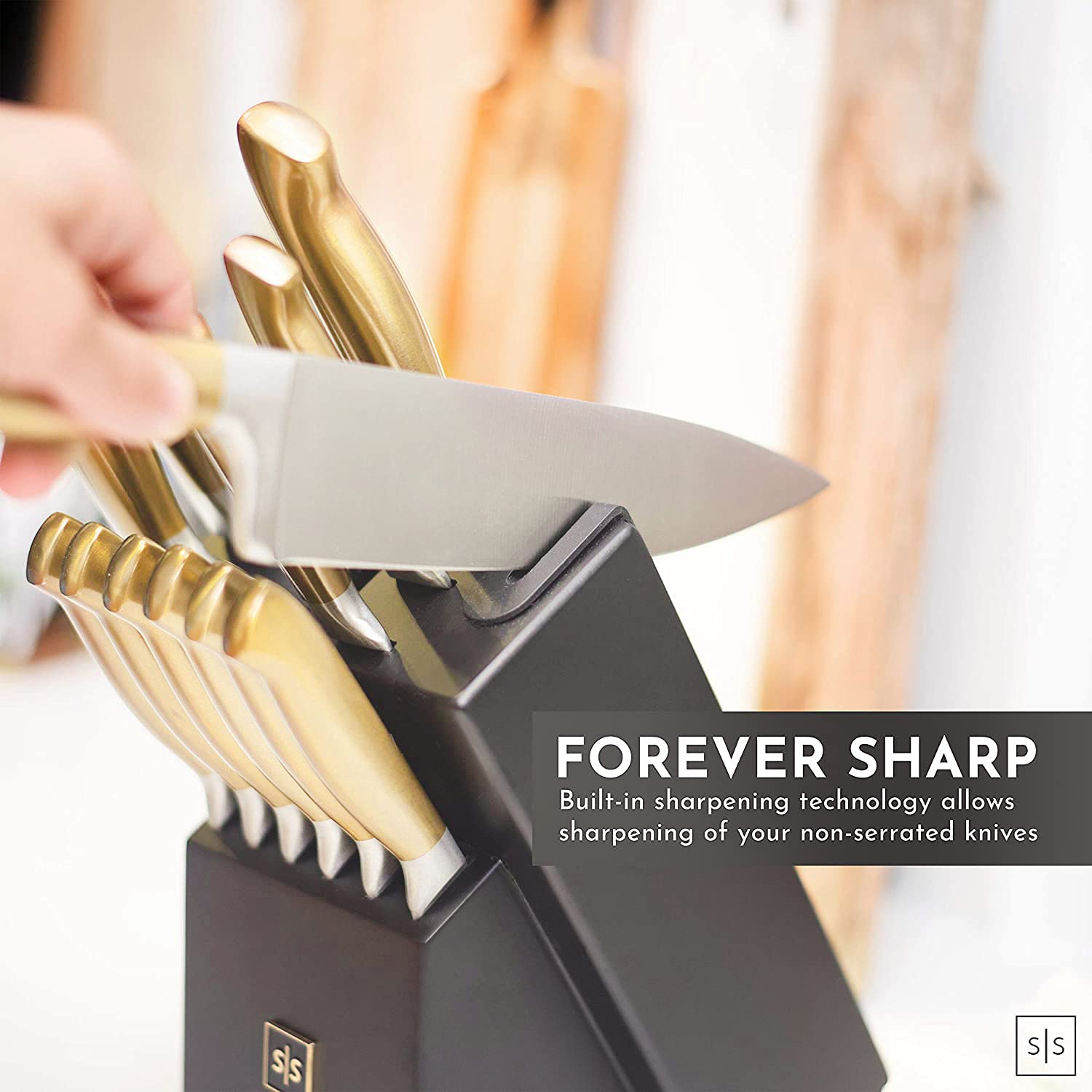 Buy Gold Knife Set with Block 14 Piece Black and Gold Knife Set with