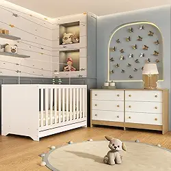 Berço Americano 3 em 1 para Colchão 130x70cm com Cômoda Caramelo Multimóveis Mp4677 Branco/madeirado